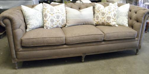 Tufted sofa & cushions